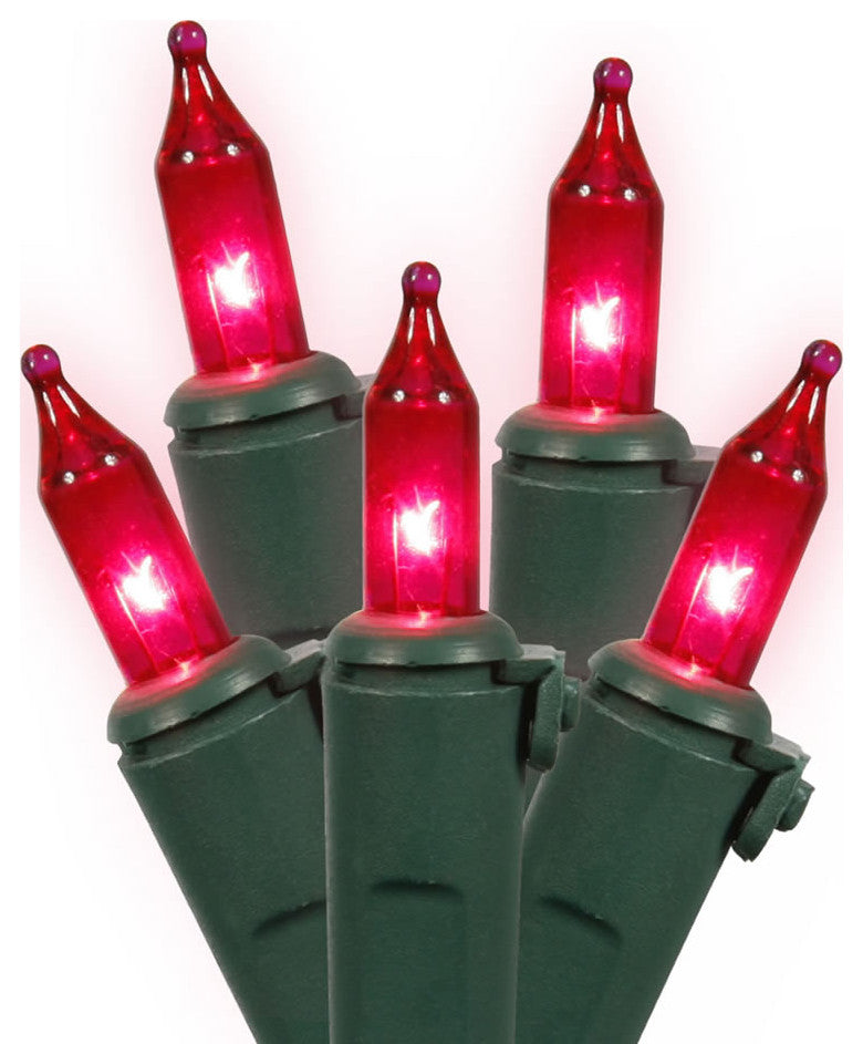 Vickerman W4G0508 50 Pink Mini-Light On Green Wire, 16' Christmas Light Strand