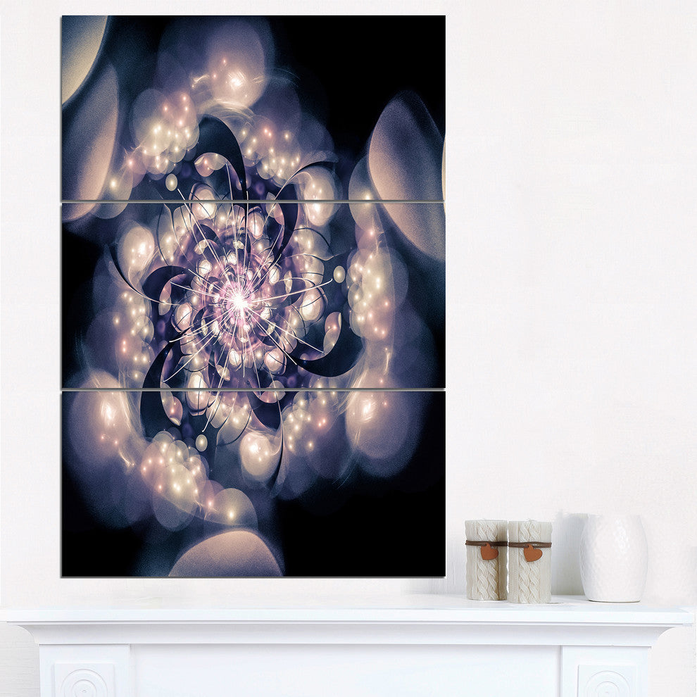 "Black White Fractal Flower in Dark" Metal Wall Art, 3 Panels, 28"x36"