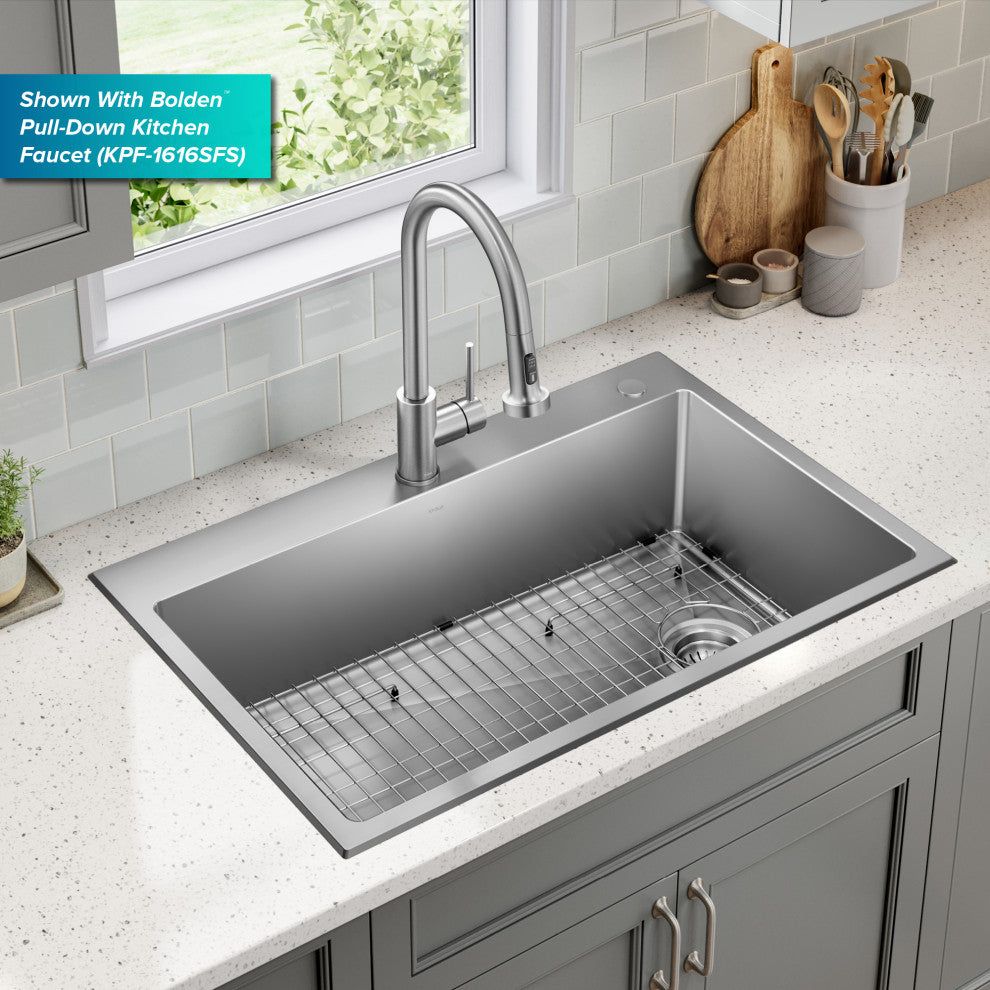 KRAUS Fairlane 33" Drop, / Top Mount 1-Bowl Stainless Steel Kitchen Sink