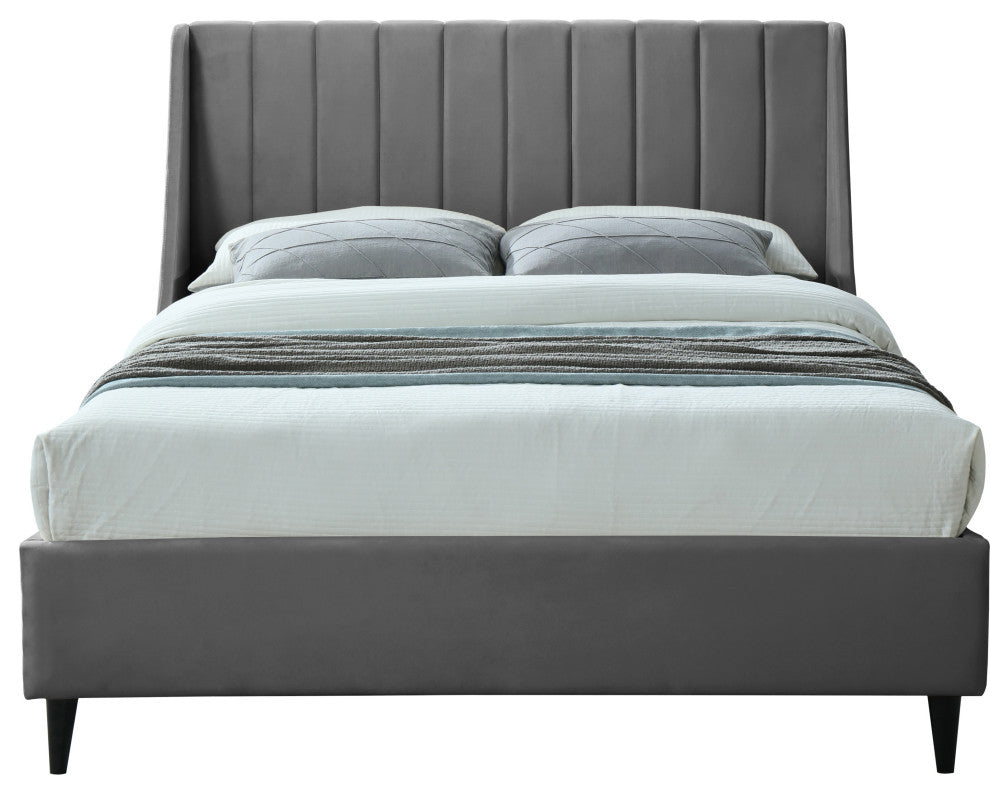 Eva Velvet Upholstered Bed, Gray, Full