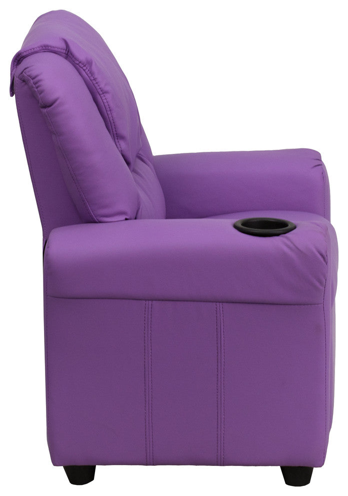 Contemporary Lavender Vinyl Kids Recliner with Cup Holder and Headrest