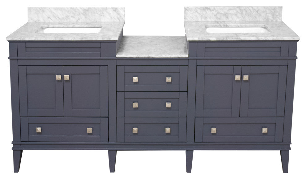 Eleanor 72" Double Bathroom Vanity, Marine Gray, Carrara Marble