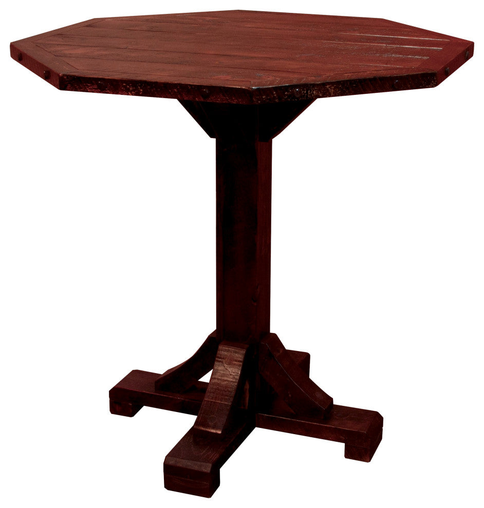 Rustic Barn Wood Style Timber Peg Octagon Pub Table, Michael's Cherry, 42 Inch, Dining Height