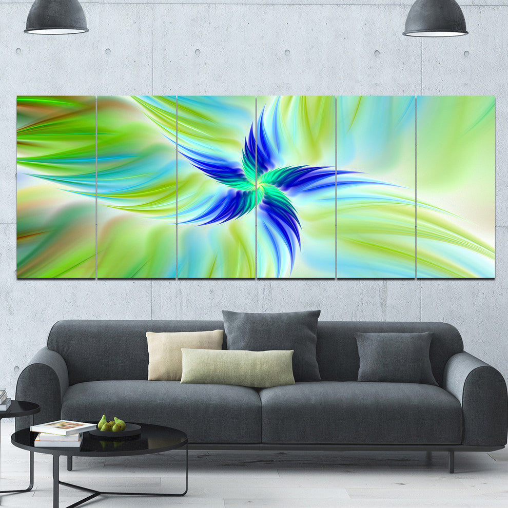 Huge Rotating Green Flower, Floral Canvas Art Print, 70"x28", 6 Panels