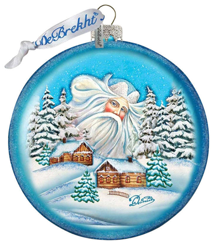 Hand Painted Scenic Glass Ornament Guardian Santa Village
