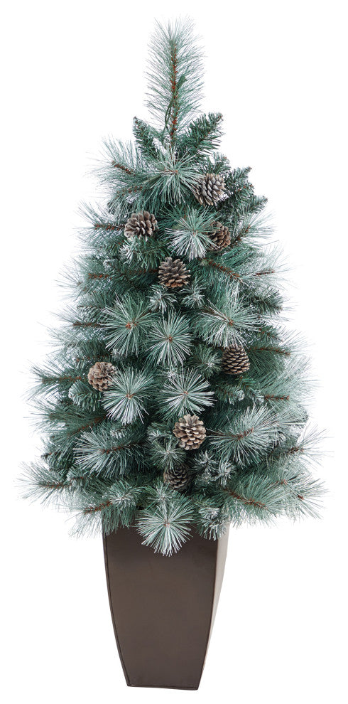 3.5' Frosted British Columbia Mountain Pine Faux Xmas Tree W/Lights, Pinecones