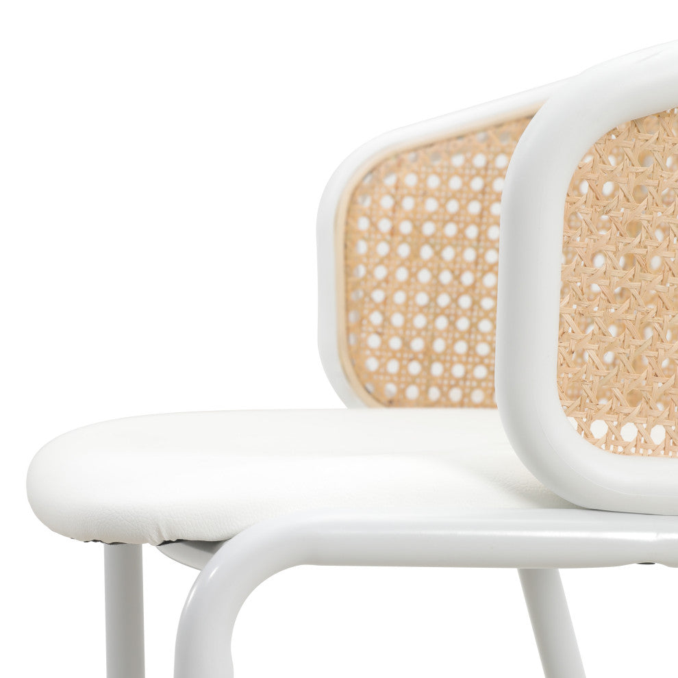 LeisureMod Ervilla Wicker Bar Stool With White Powder Coated Steel Frame, White