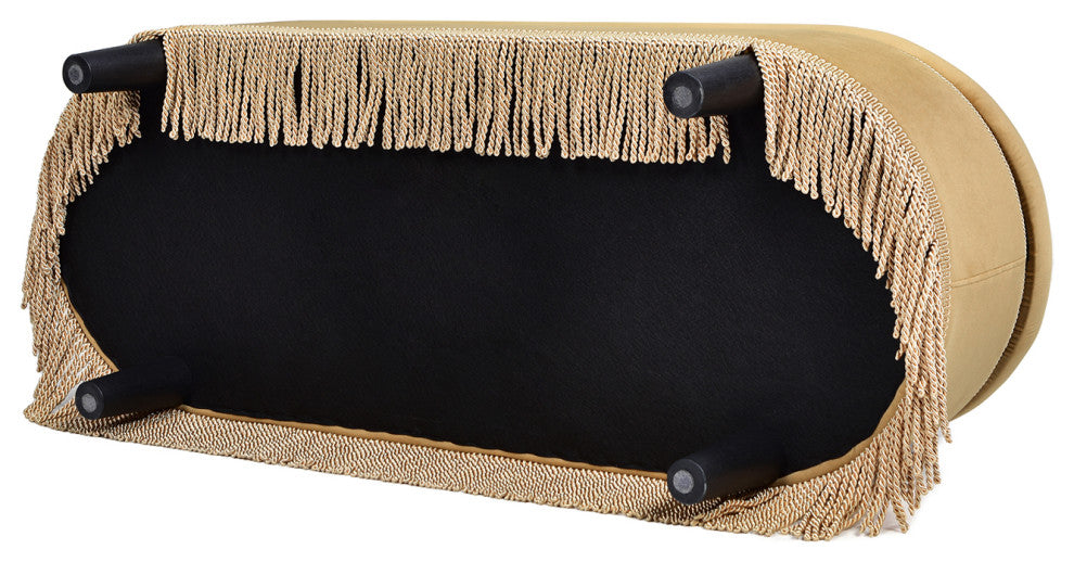 Melinda 48.5" Bullion Fringe Oval Storage Bench, Gold