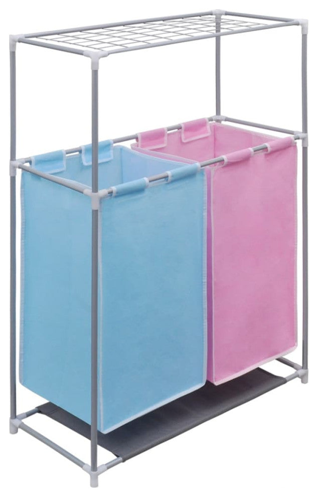 vidaXL 2x 2-Section Laundry Sorter Hampers with a Top Shelf for Drying Basket