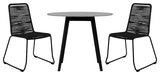 3 Piece Patio 36" Dining Set in Black Eucalyptus Wood and Black Rope