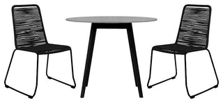 3 Piece Patio 36" Dining Set in Black Eucalyptus Wood and Black Rope