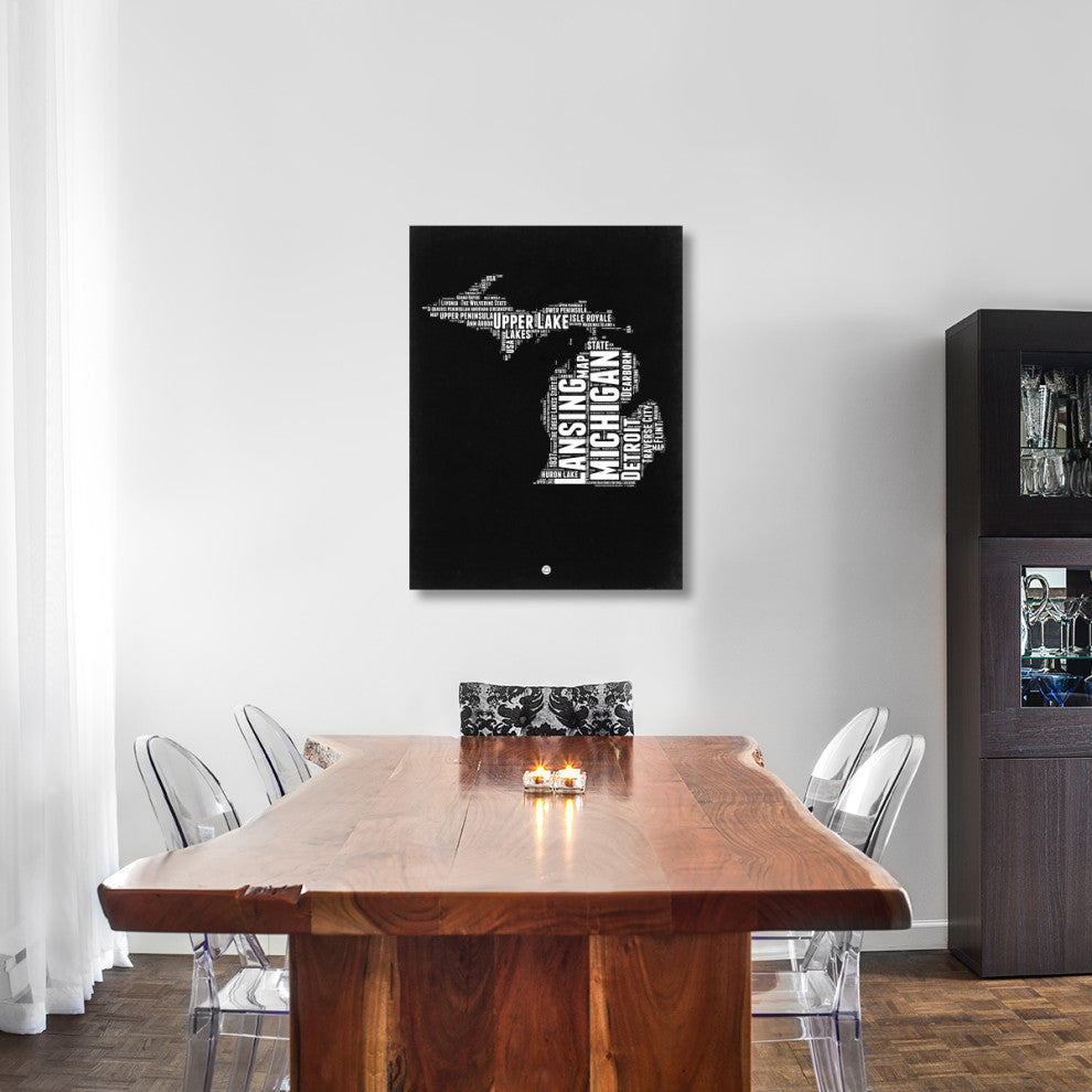 "Michigan Black and White Map" Fine Art Print