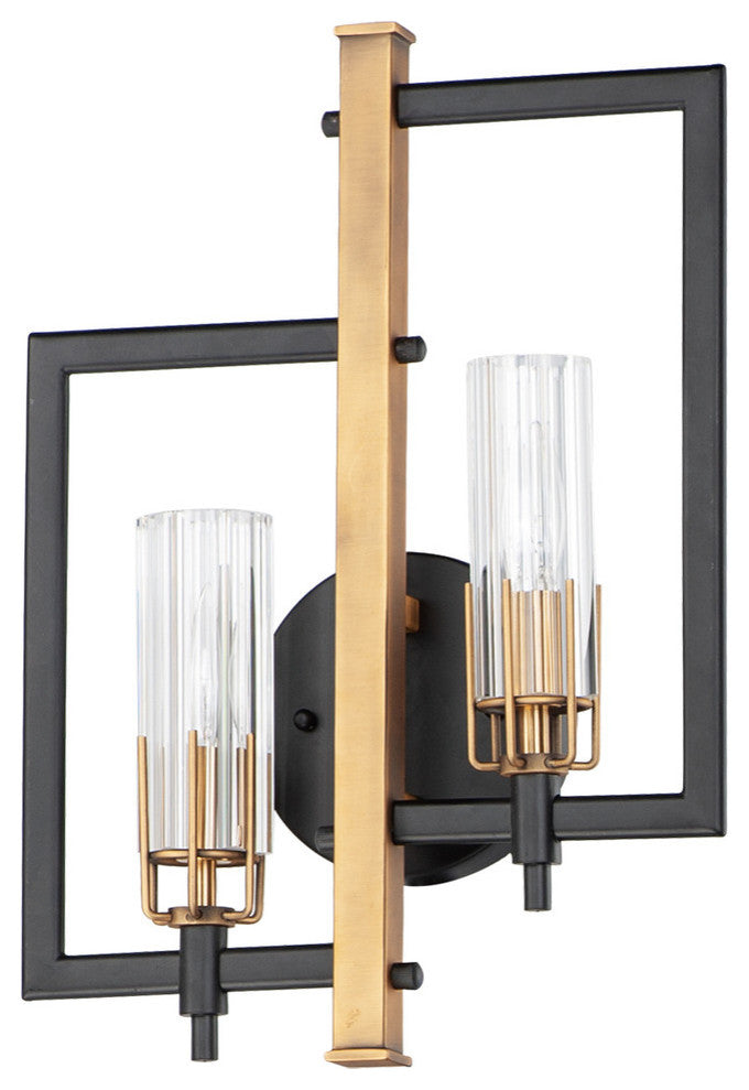 Maxim Flambeau 2-Light Wall Sconce 16112CLBKAB, Black/Antique Brass