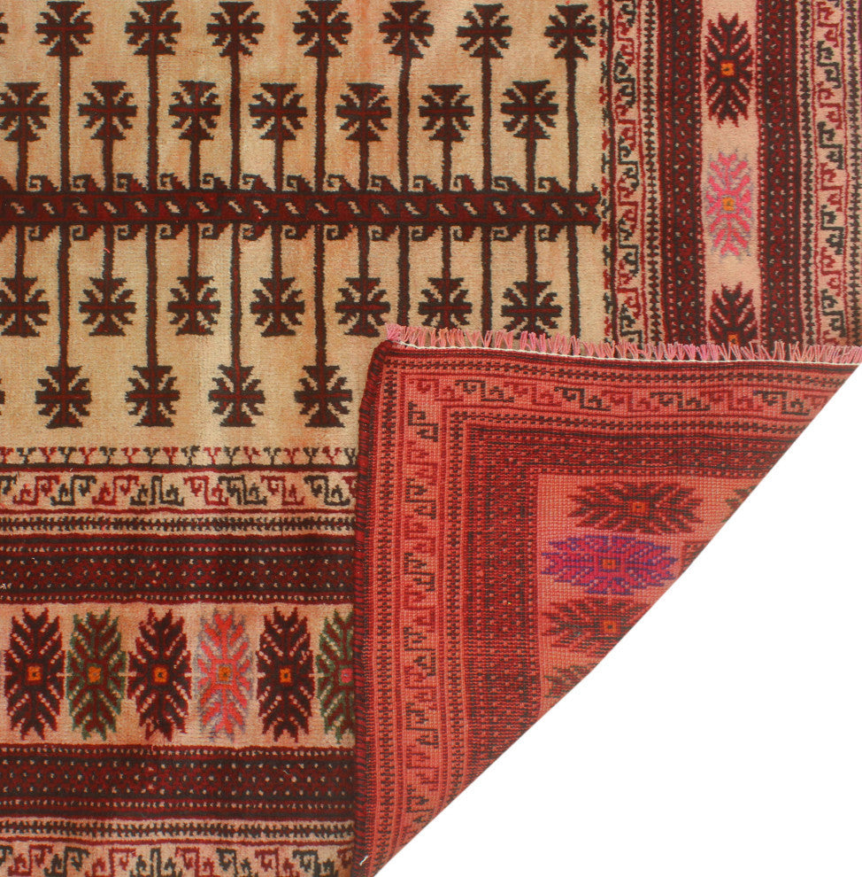 Vintage Distressed Madzimoy Beige/Burgundy Rug, 3'8x7'2