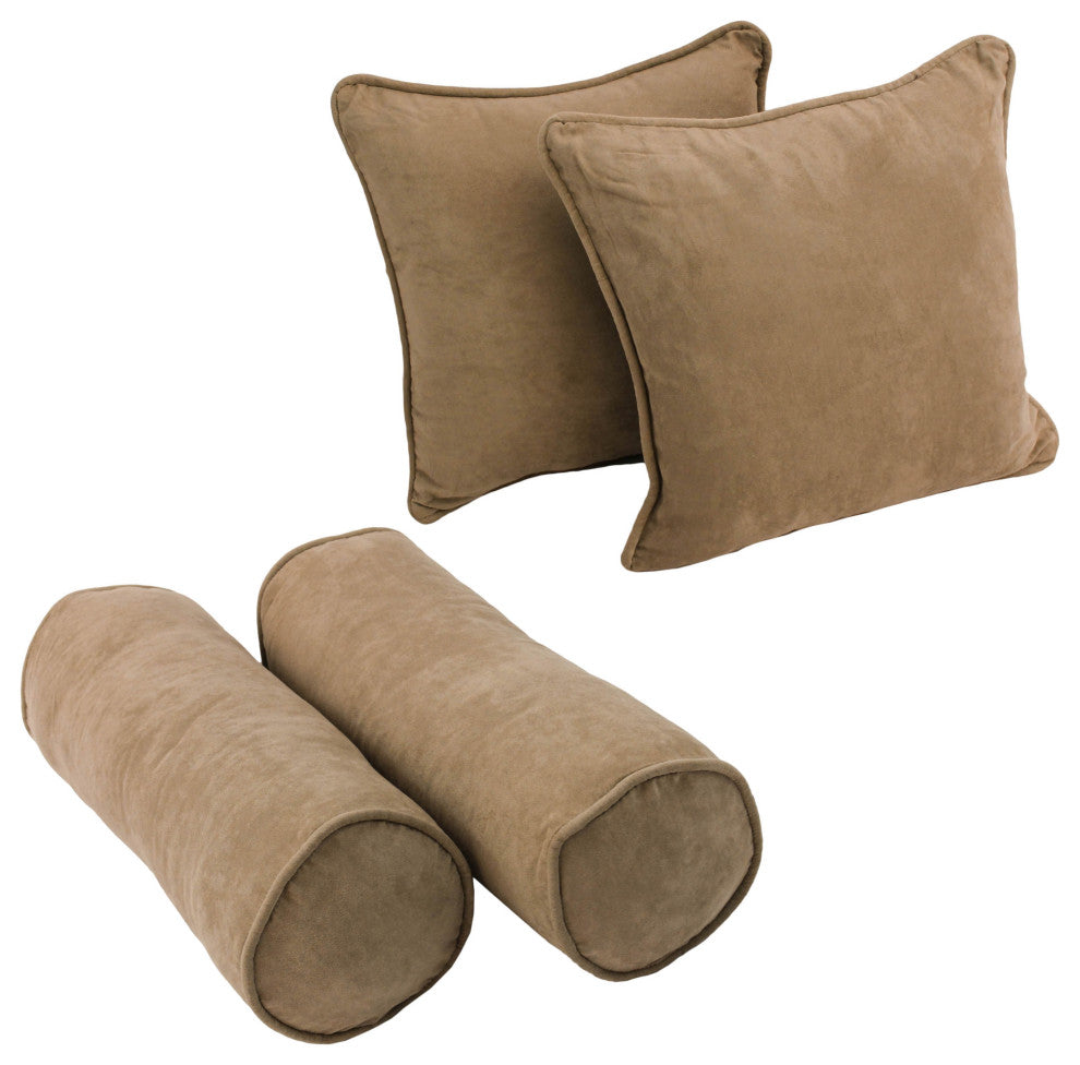 Double-Corded Solid Microsuede Throw Pillows With Inserts, Set of 4, Java