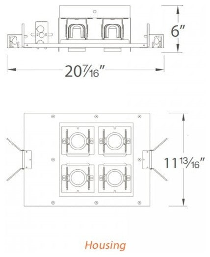 LED Precision Multiple 2X2-Light New Construction Non-IC Housing, 3000K Flood