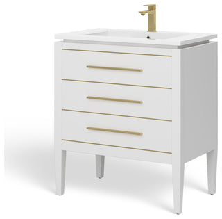 Celios Bathroom Vanity, White With Brass Trim, 30", Single Sink, Freestanding