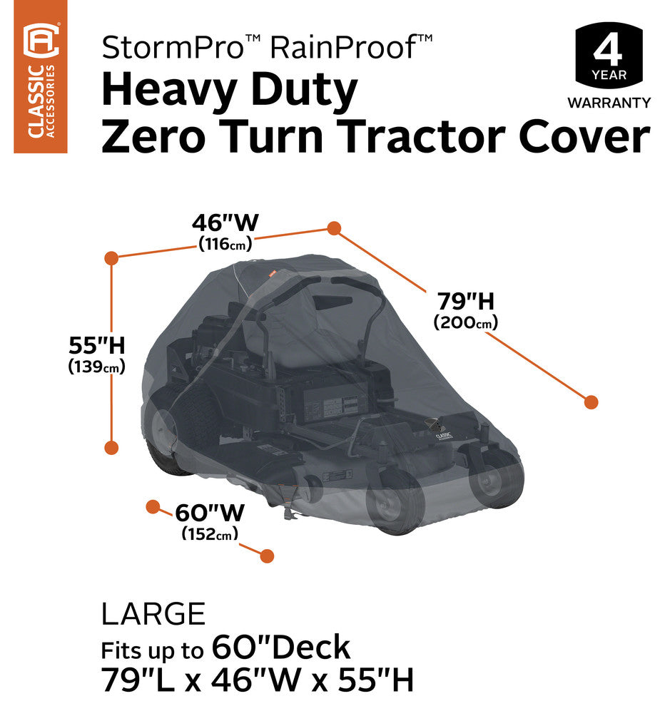 Classic Accessories StormPro RainProof Heavy-Duty Zero Turn Mower Cover, Large