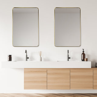 Nettuno Rectangle Bathroom/Vanity Aluminum Framed Wall Mirror, Brushed Gold, 24"