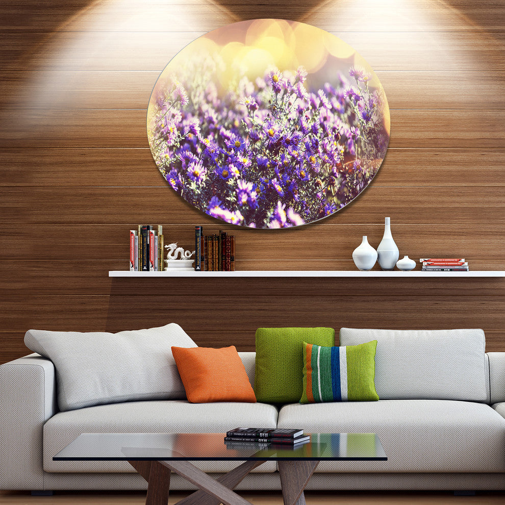 Purple Little Wild Flowers, Floral Large Disc Metal Wall Art, 11"