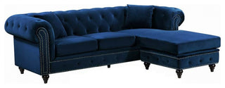 Sabrina Velvet 2-Piece Reversible Sectional, Navy