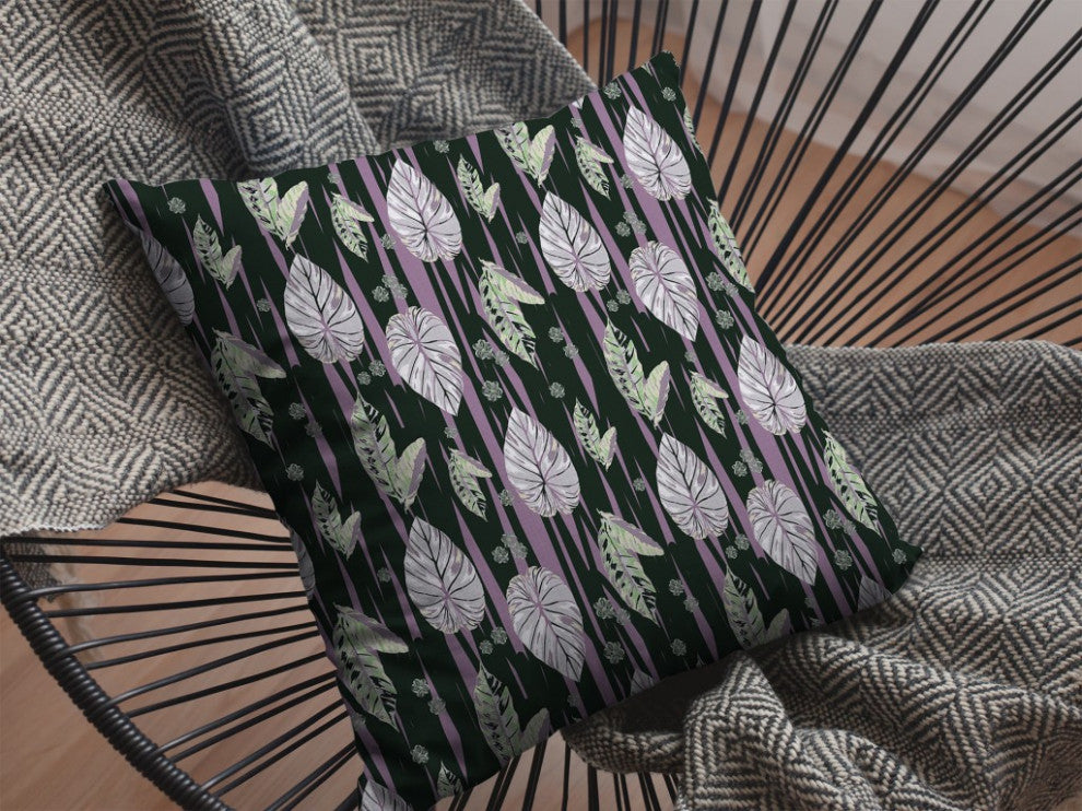 18" Black Purple Fall Leaves Zippered Suede Throw Pillow