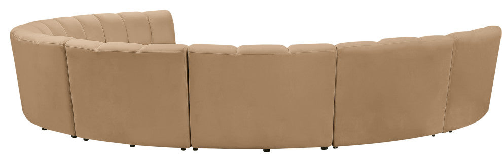 Infinity Channel Tufted Velvet Modular Chair, Camel, 8 Piece