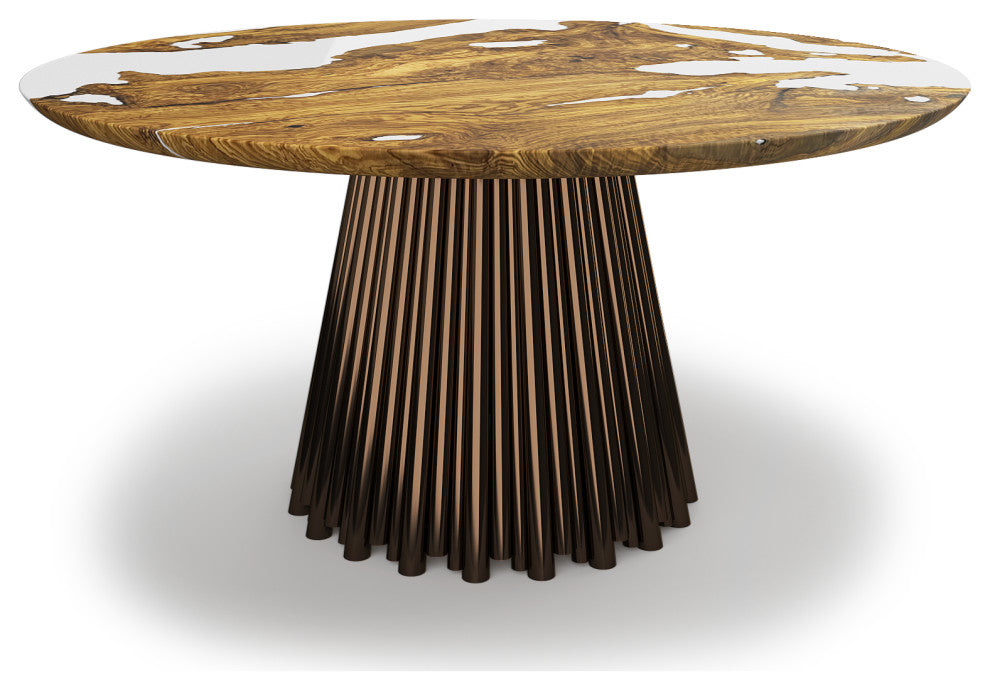 Grazia Olive Round Dining Table, Bronze Base, 12 Seater