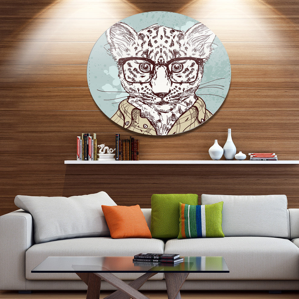 Hipster Leopard With Glasses, Animal Disc Metal Artwork, 36"