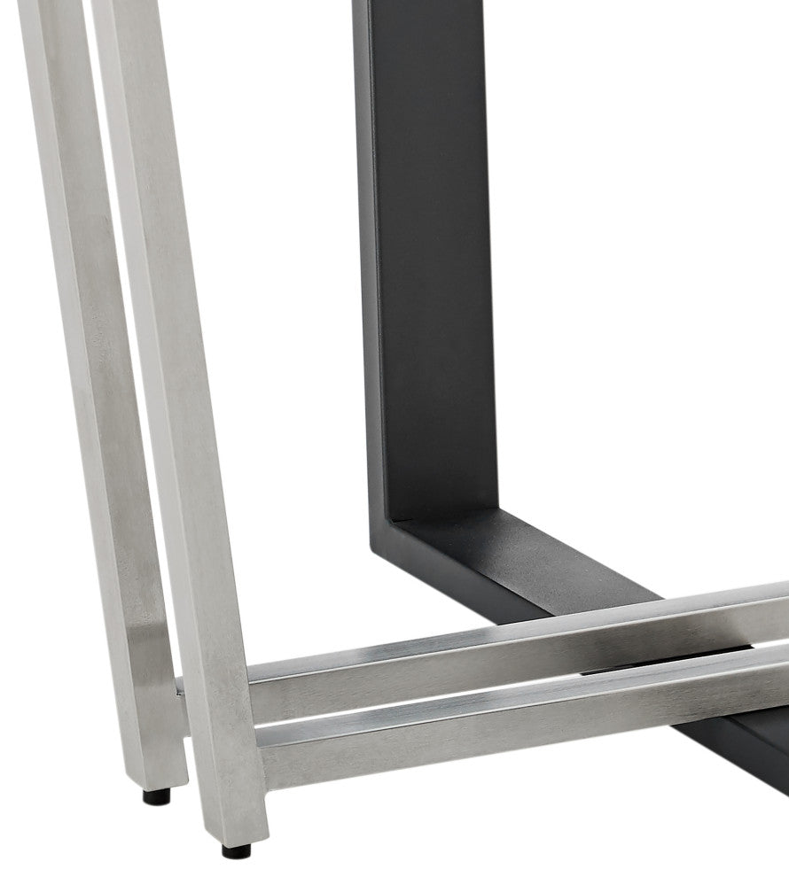 Devi 48" Round Glass Tabletop Dining Table With Stainless Steel and Black Base