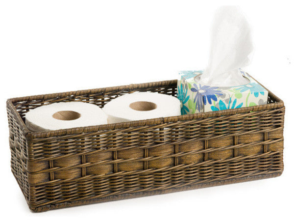 Wicker Toilet Tank Basket, Antique Walnut Brown