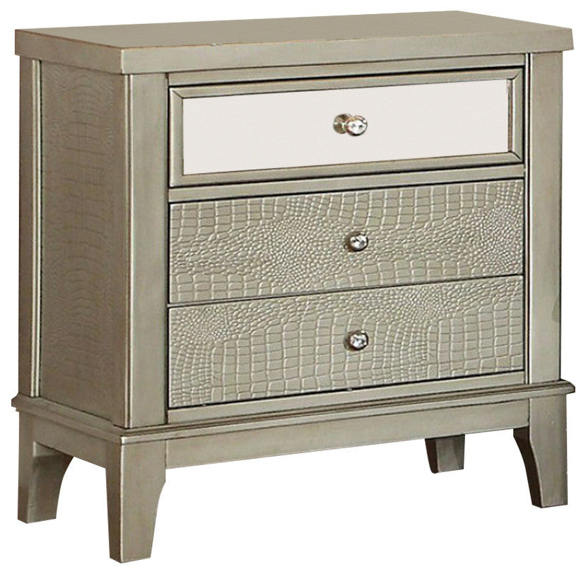 Adeline Contemporary Style Nightstand, Silver Finish