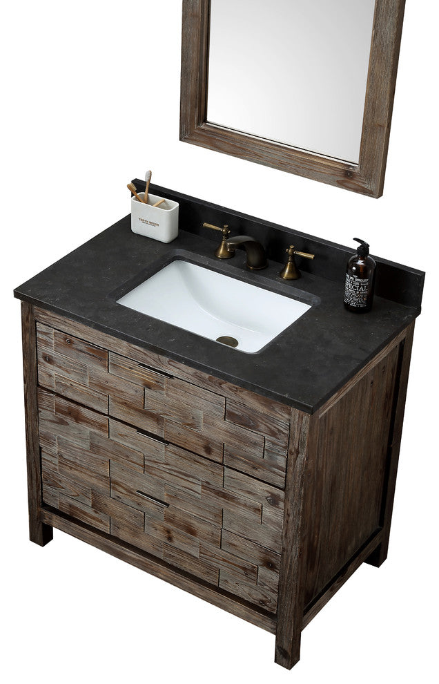 Driftwood Vanity Match With Black Moonstone Marble Top, 36"