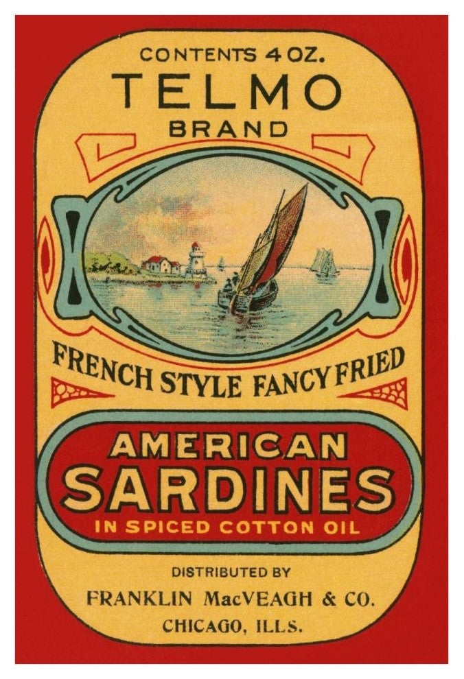 "Telmo Brand American Sardines" Digital Paper Print by Retrolabel, 26"x38"