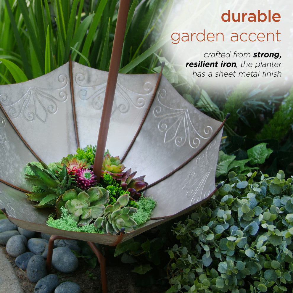 Outdoor Upside Down Umbrella Garden Stake and Planter, 37" Tall