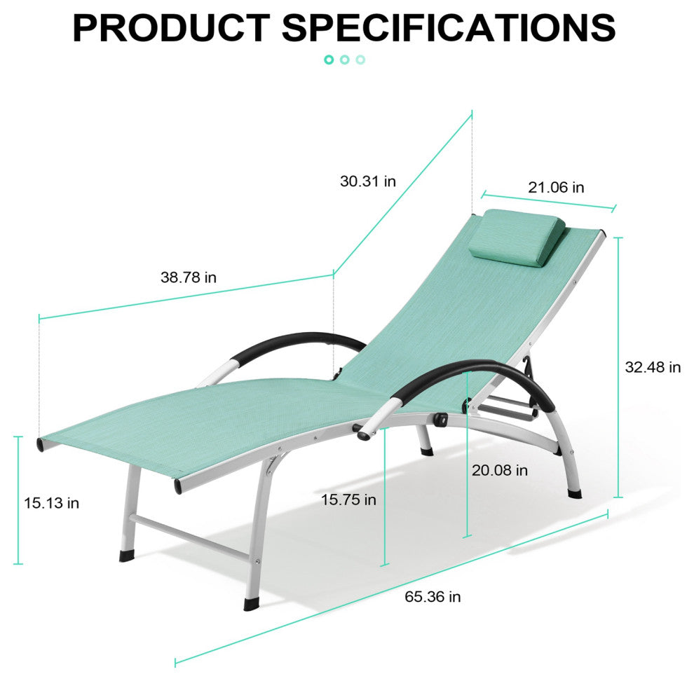 2PCS Outdoor Folding Reclining Chaise Lounge Chair, Green