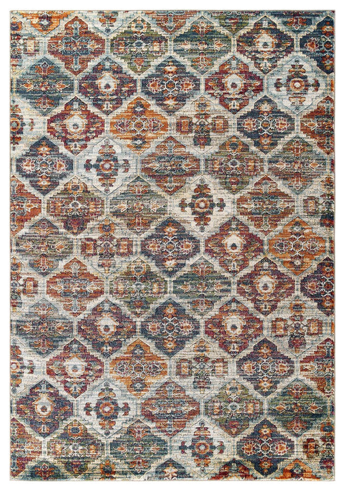 Multicolored Tribute Azalea Distressed Vintage Floral Lattice 5x8 Area Rug