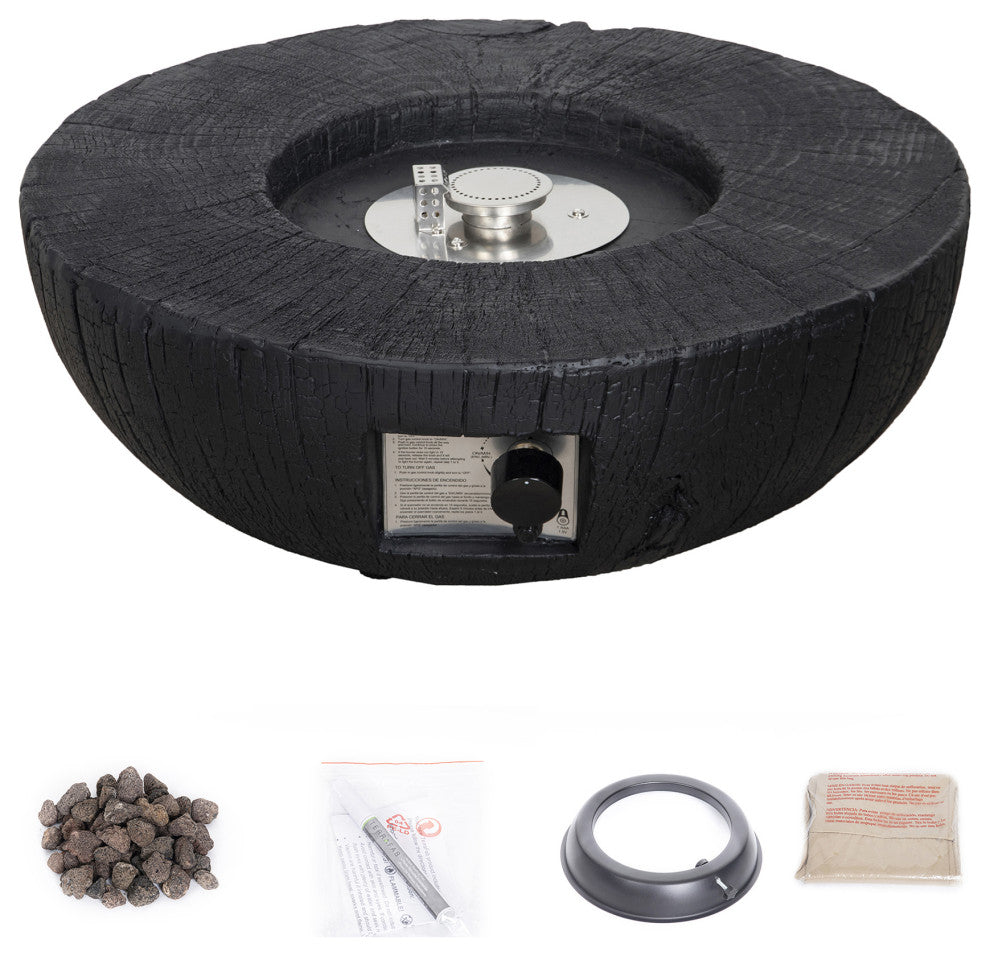Semicircle Faux Stone Outdoor Fire Pit with Rain Cover