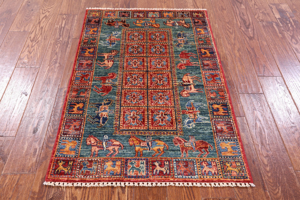2' 7" X 3' 11" Handmade Antiqued Pazyryk Historical Design Rug Q10950