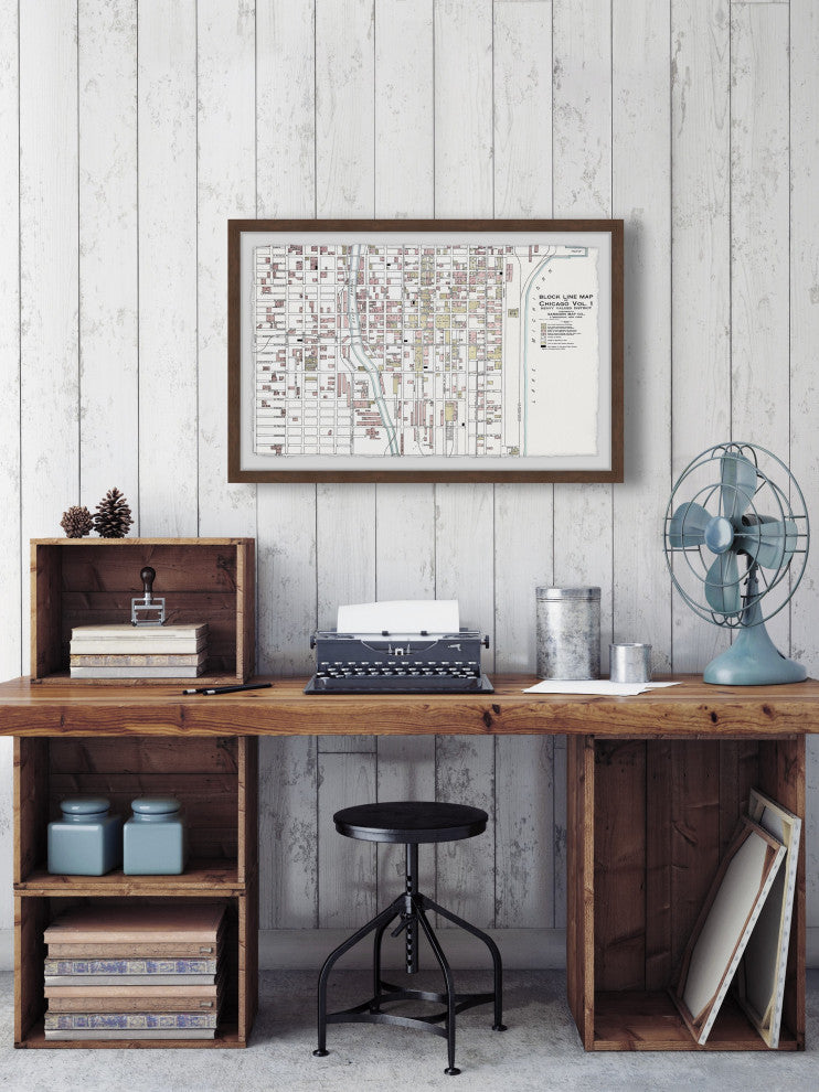 "Block Line Map of Chicago" Framed Painting Print, 36x24