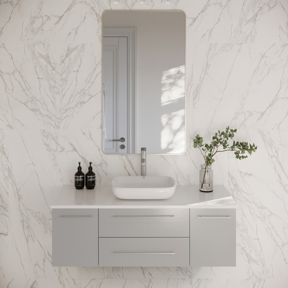 Lucera Wall Mount Vessel Sink Bathroom Cabinet, Gray, 48"