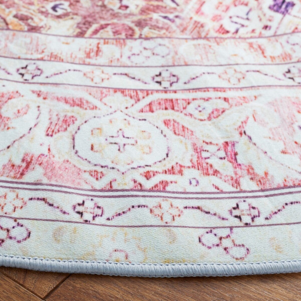Safavieh Couture Tucson Collection, TSN107 Machine Washable Rug, Beige / Rust, 5' Round