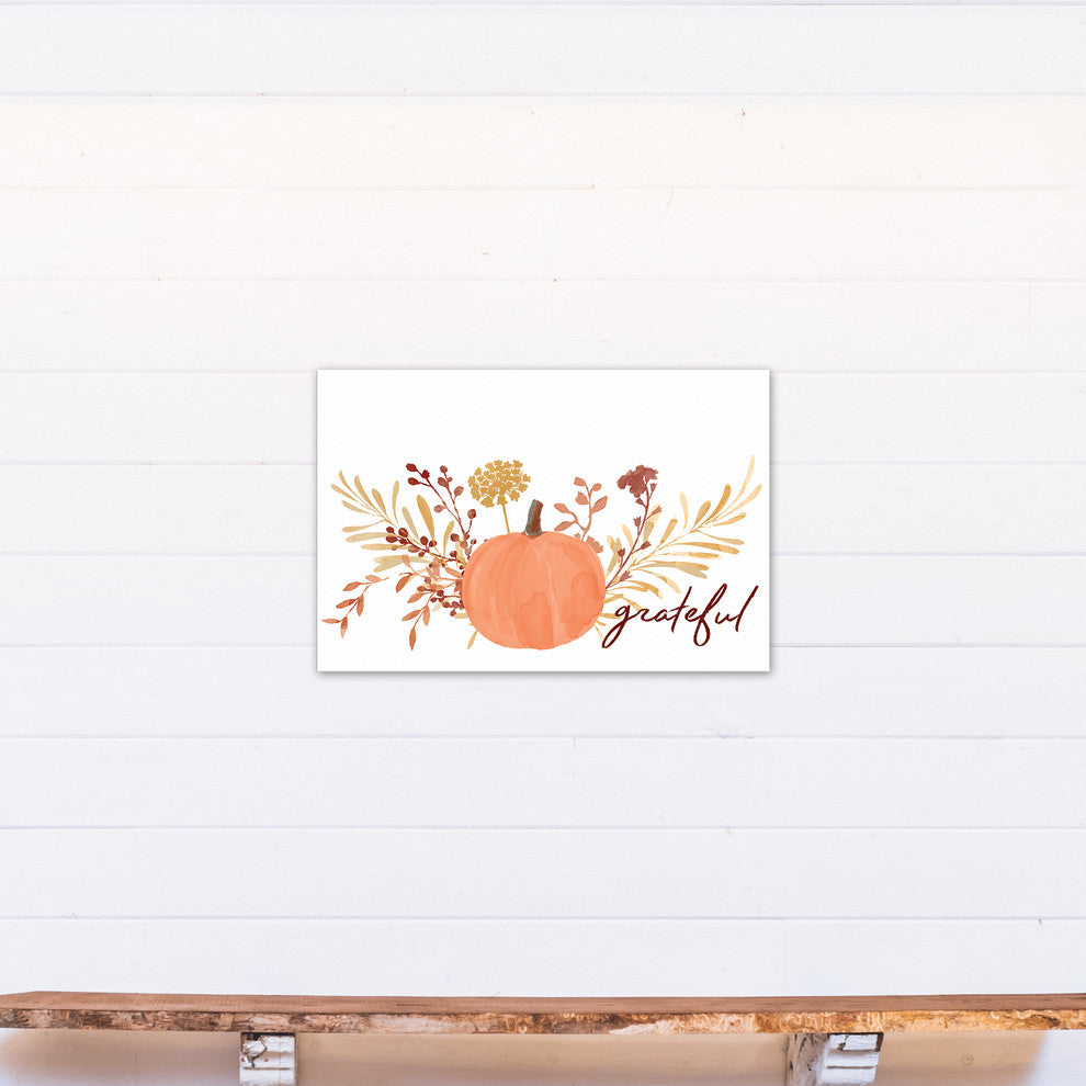 Grateful Watercolor Pumpkin Print on Canvas