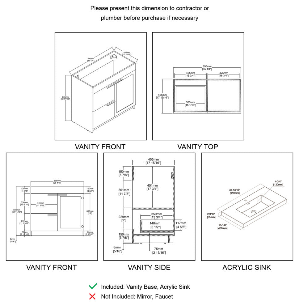 Freestanding Bathroom Vanity With Top Mount Sink, Classic Oak, 36'' Acrylic Sink