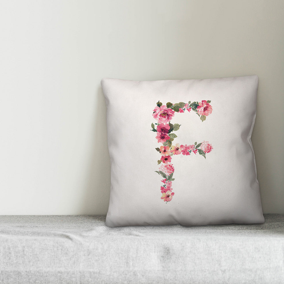 Floral Pattern Monogram F 18x18 Indoor/Outdoor Pillow