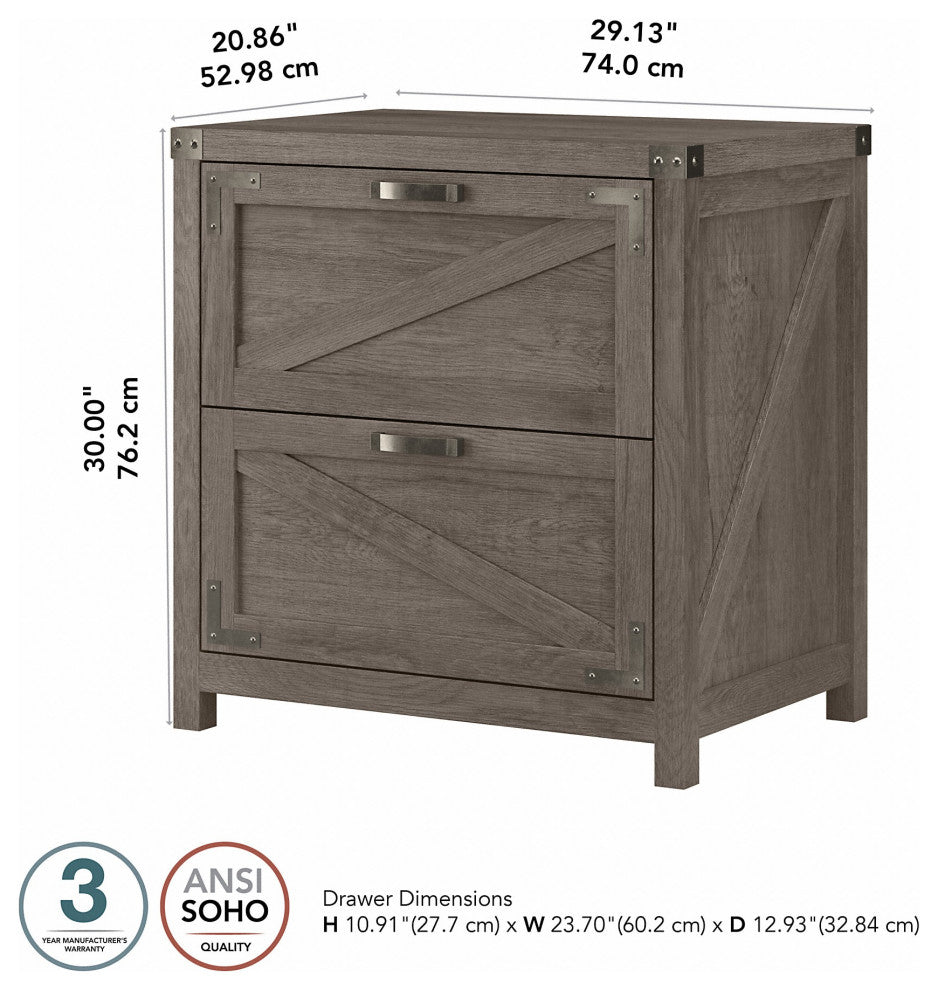kathy ireland Home Cottage Grove 2 Drawer Lateral File Cabinet, Restored Gray