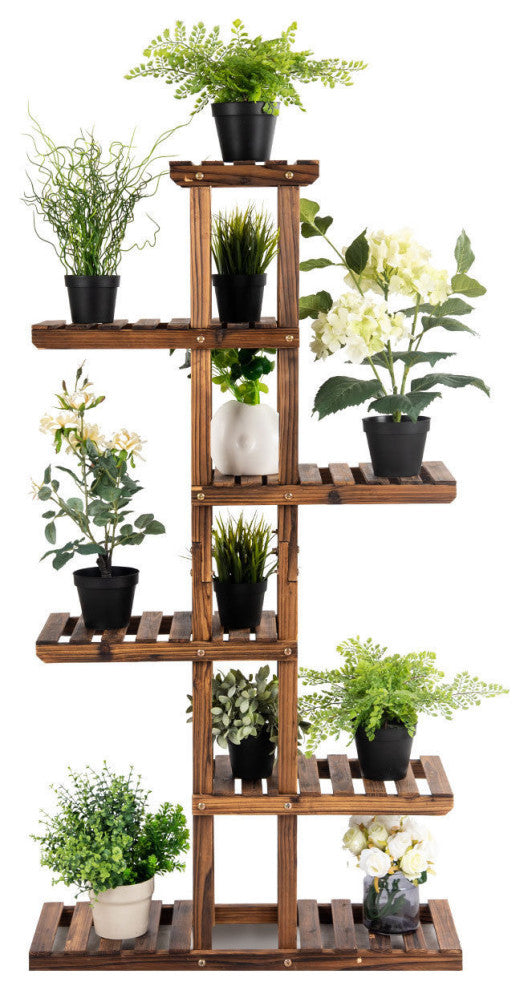 Costway 6 Tier 11 Pots Wooden Plant Flower Display Stand Shelf Storage Garden