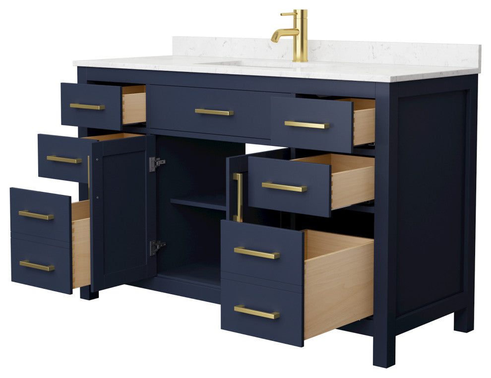 54" Single Bathroom Vanity Dark Blue, Carrara Cultured Marble Countertop, Sink