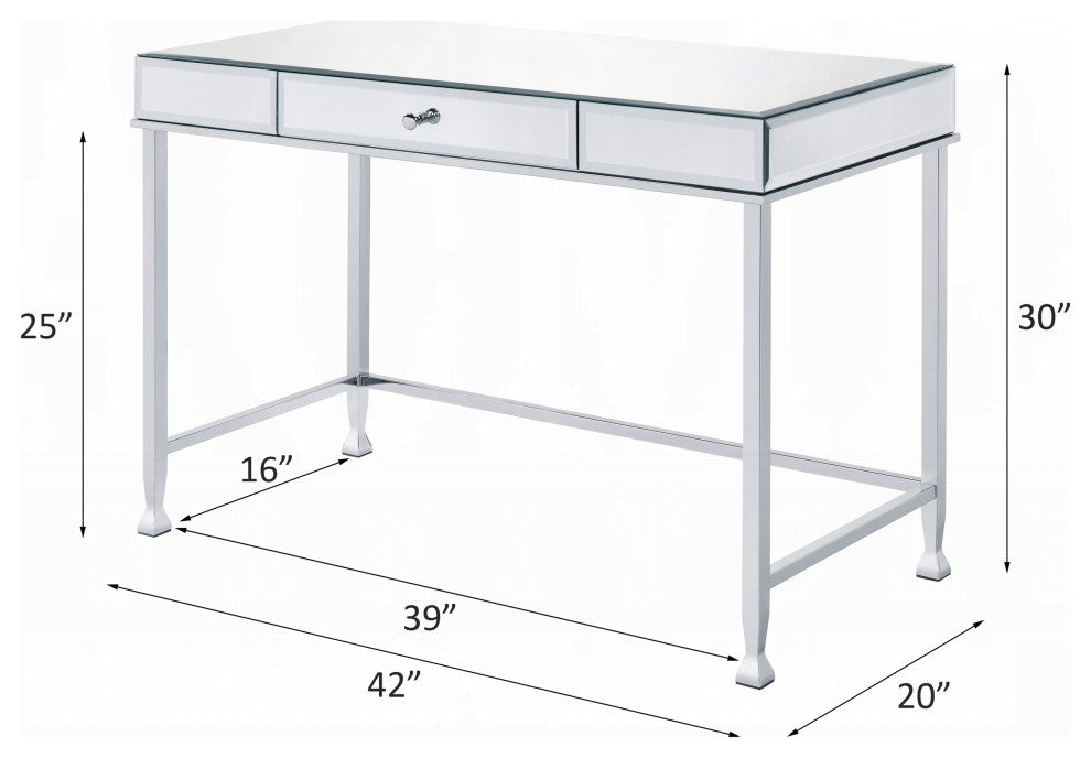 Canine Writing Desk, Mirrored and Chrome Finish