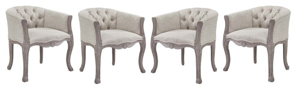 Crown Dining Armchair Upholstered Fabric Set of 4, Beige